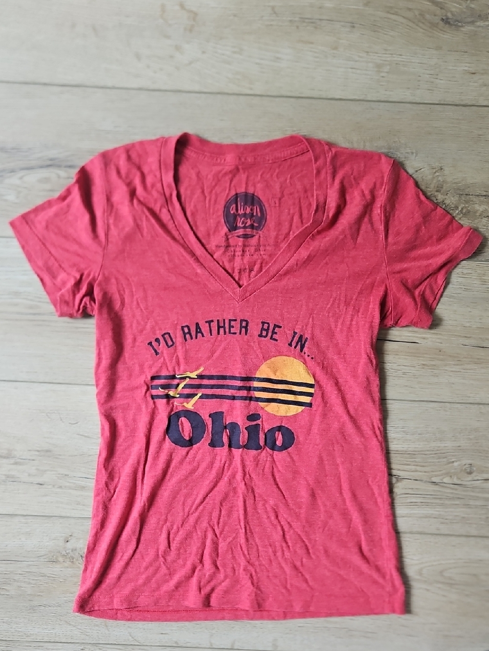 Ohio Slogan Sunset Graphic V-Neck Tee - Red alison rose Vintage